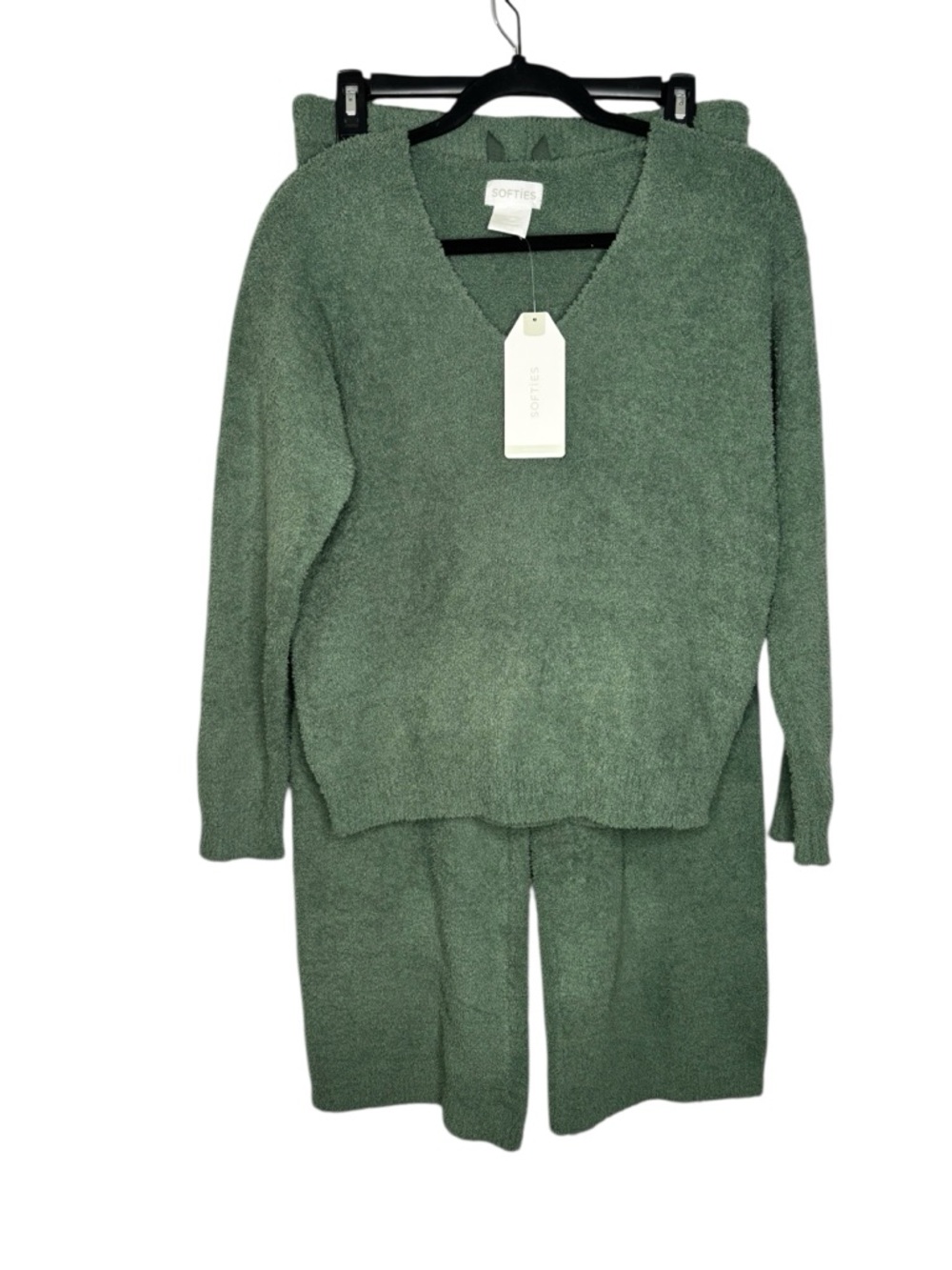 NEW SOFTIES Solid Marshmallow V-neck Lounge Set In Dusty Green Small